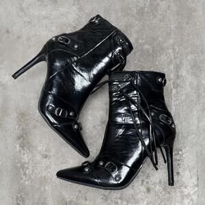 90s grunge brat baddie ankle boot with silver buckles and detailing